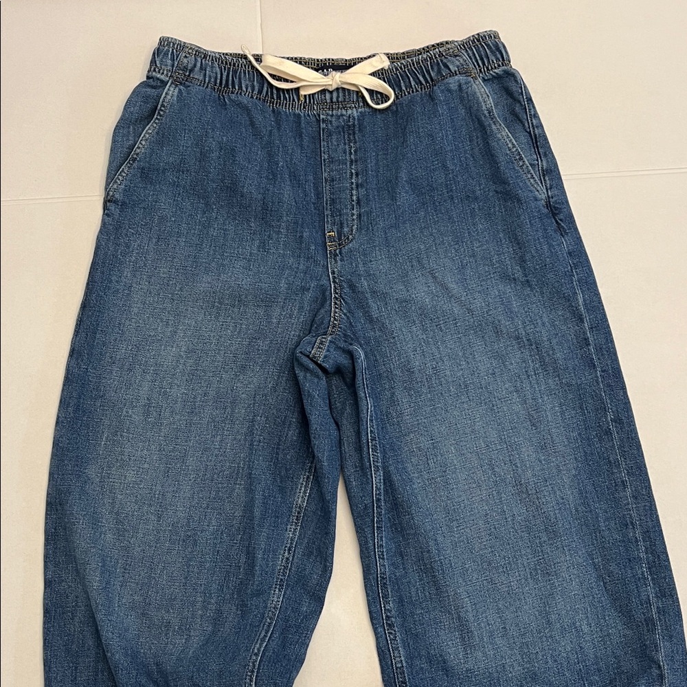 GAP WIDE LEG HIGH RISE PULL ON DENIM JEANS SIZE LARGE - Picture 4 of 16